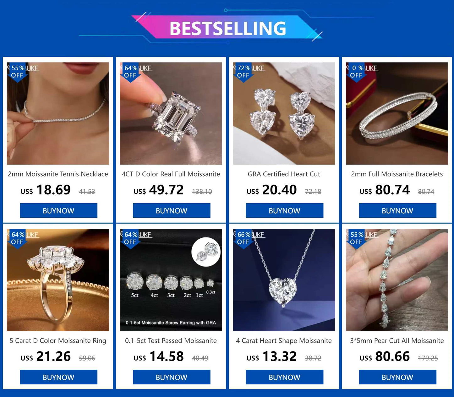 5 Carat D Color Moissanite Ring for Women 925 Sterling Silver Plated 18k White Gold Engagement Wedding Band Sparkling Jewelry