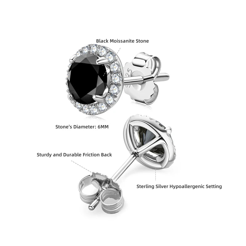 925 Sliver Moissanite Pendant Necklace Stud Earrings Sets Black Diamond Jewely Set 18k White Gold Plated for Women with GRA Gift