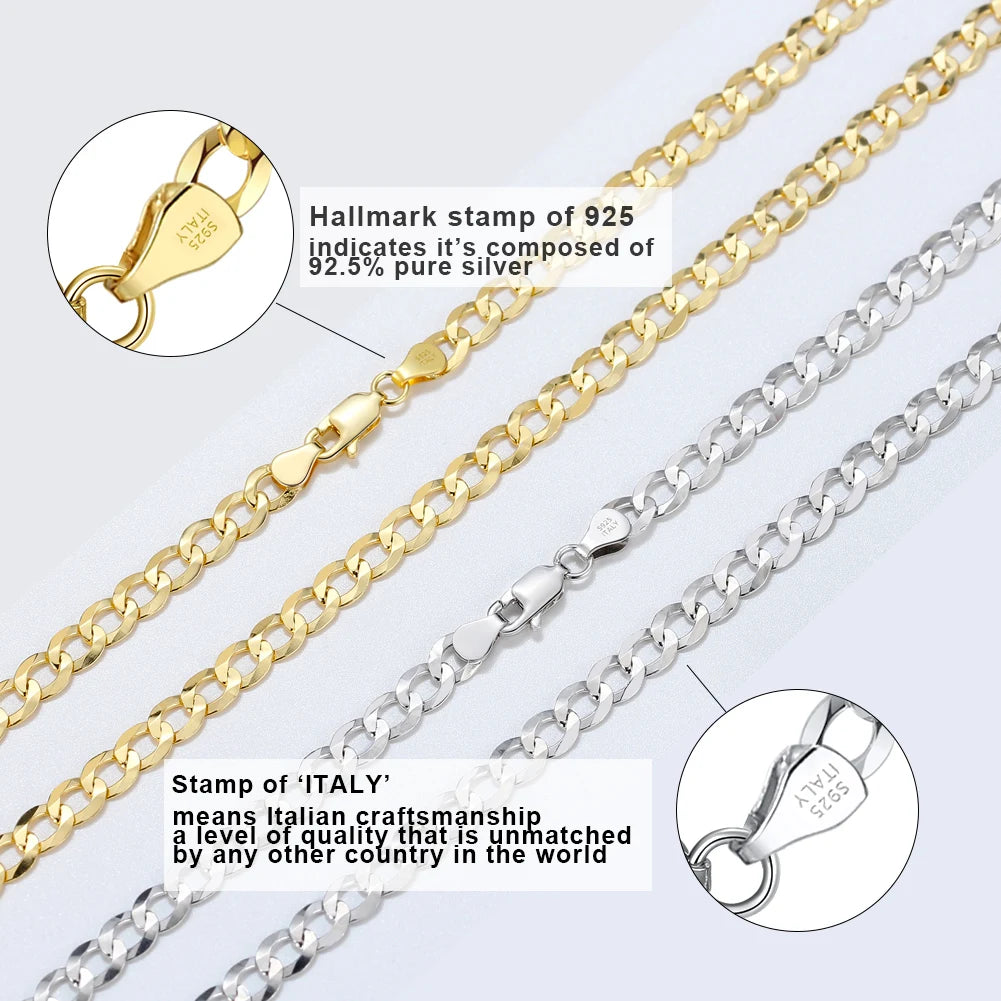 ORSA JEWELS 925 Sterling Silver Italian 3mm/5mm Cuban Link Curb Chain Necklace for Women Men Fashion Party Necklace Jewelry SC60