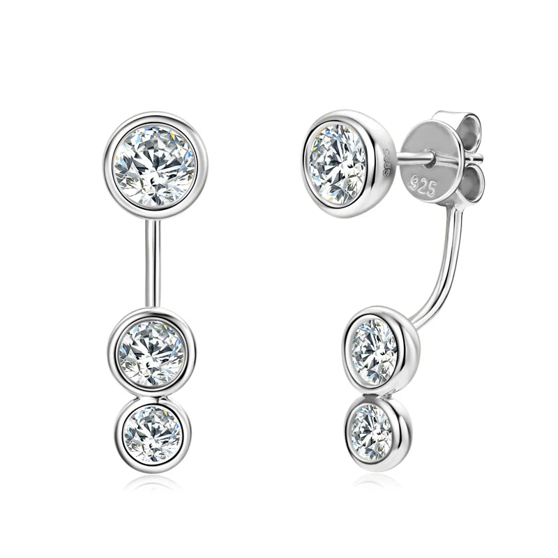 All Round Moissanite Diamond Ear Jacket Earrings 5mm&4mm&3.5mm 925 Real Silver Stud Earring for Women 2024 Unique Fine Jewelry