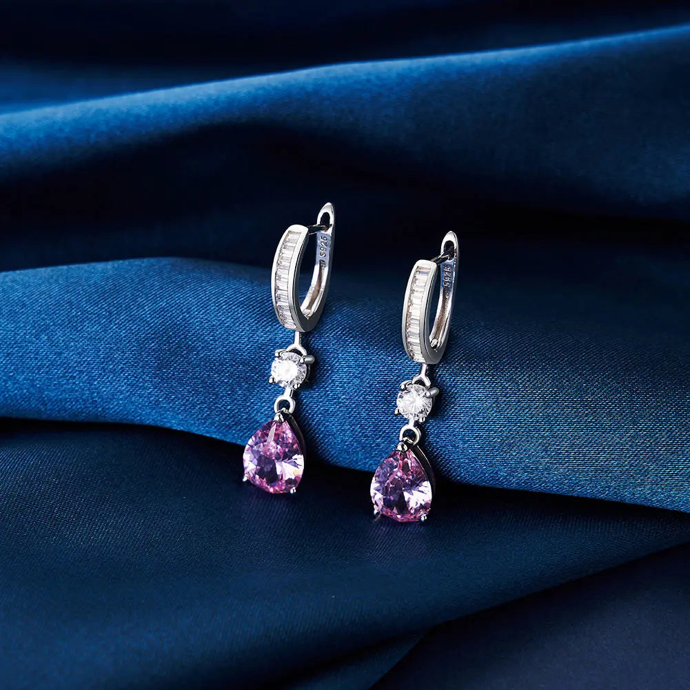 ORSA JEWELS Genuine 925 Sterling Silver 5A Clear Pink CZ Dangle Earrings with Rhodium Drop Earrings for Women Jewelry LZE33