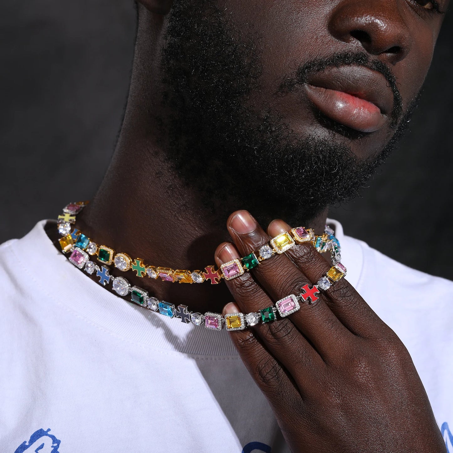 925 Sterling Silver Colorful Luminous Cross Cubic Zircon Necklace For Women Men Hip Hop Fine Jewelry Luxury Party Jewelry Gifts