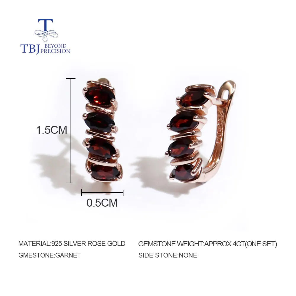 Simple design natural garnet for women Fine jewelry 925 silver gemstone ring earrings jewelry set daily wear gift