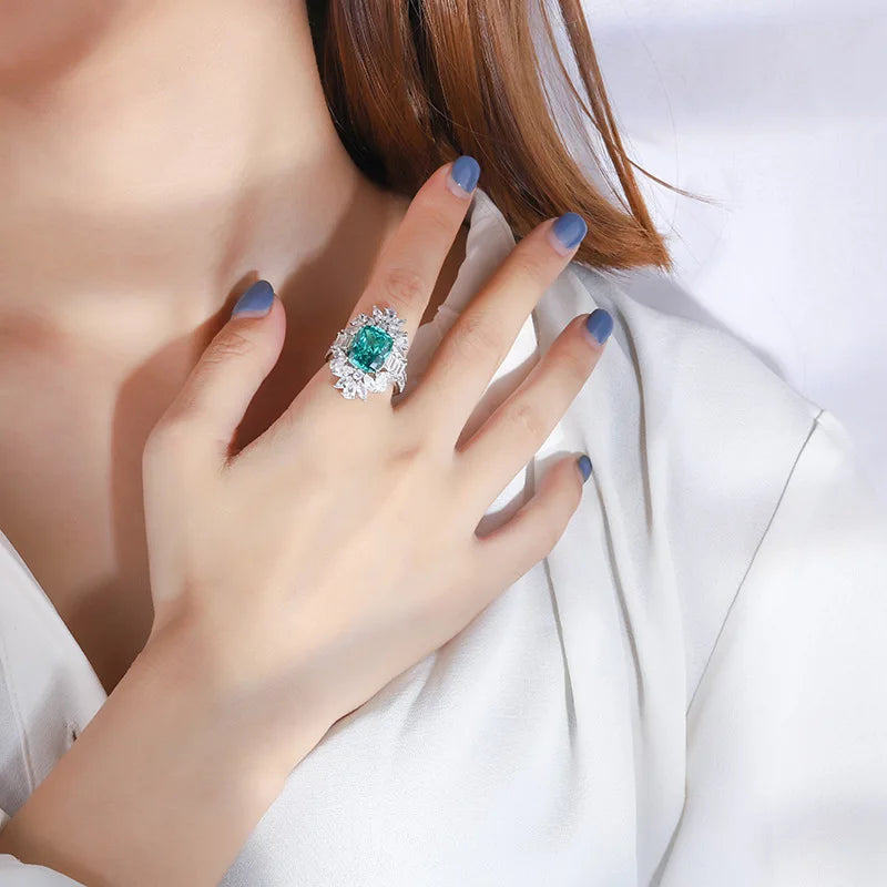 18K Gold Inlaid with PT950 Platinum Colored Gemstone Tourmaline Paraiba Mouth Jewelry Ring 10*12