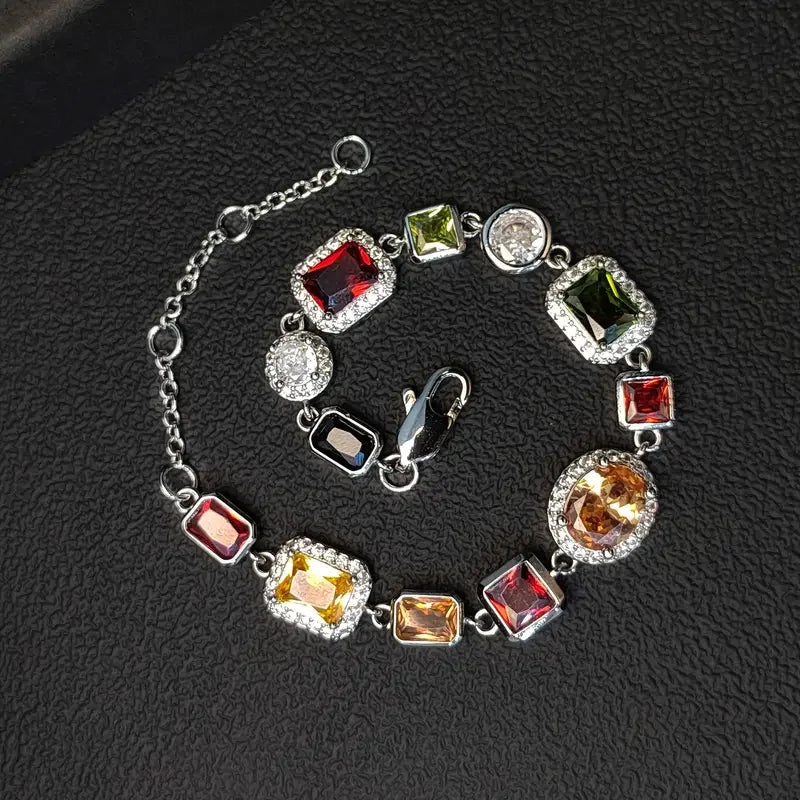 10mm Synthetic Gemstone CZ Bracelet Copper with 18k Gold Plated Men's Jewelry Wedding Anniversary Birthday Father's Day Gift