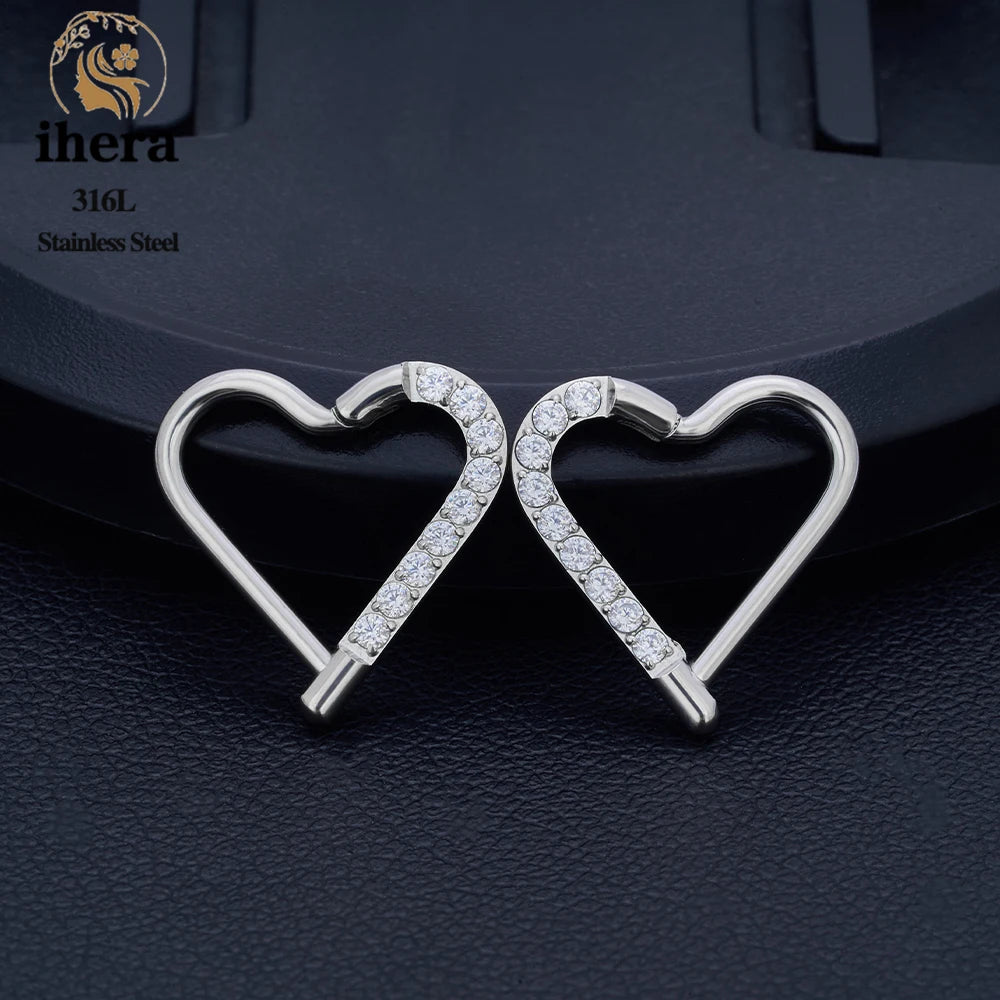 10PCS Stainless Steel D Shape Water Drop Nose Rings 16G CZ Septum Ring Ear Cartilage Tragus Helix Daith Earring Piercing Jewelry