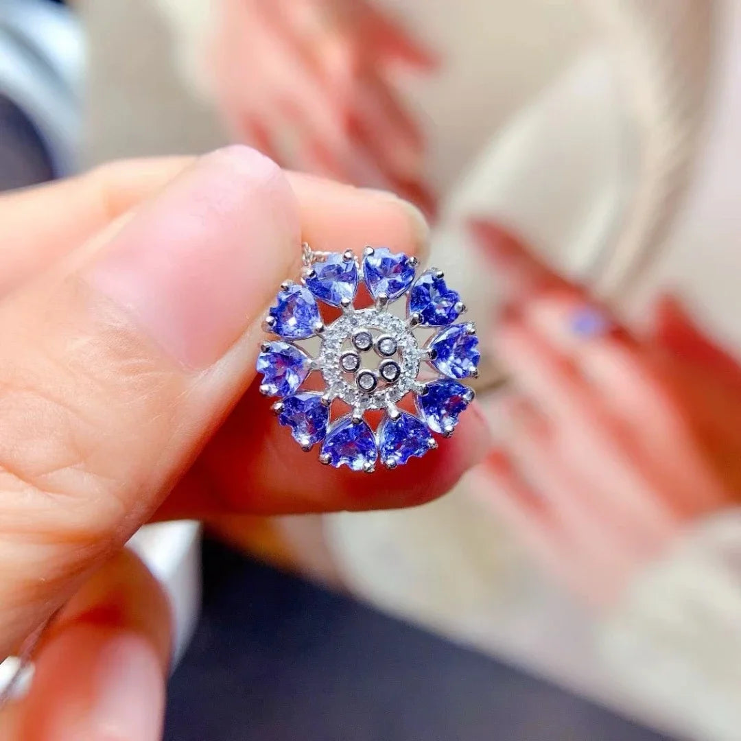 Pure 925 Silver Tanznaite Pendant 4mm Total 3ct Natural Tanzanite Bridal Necklace Pendant 18K Gold Plated Gemstone Jewelry