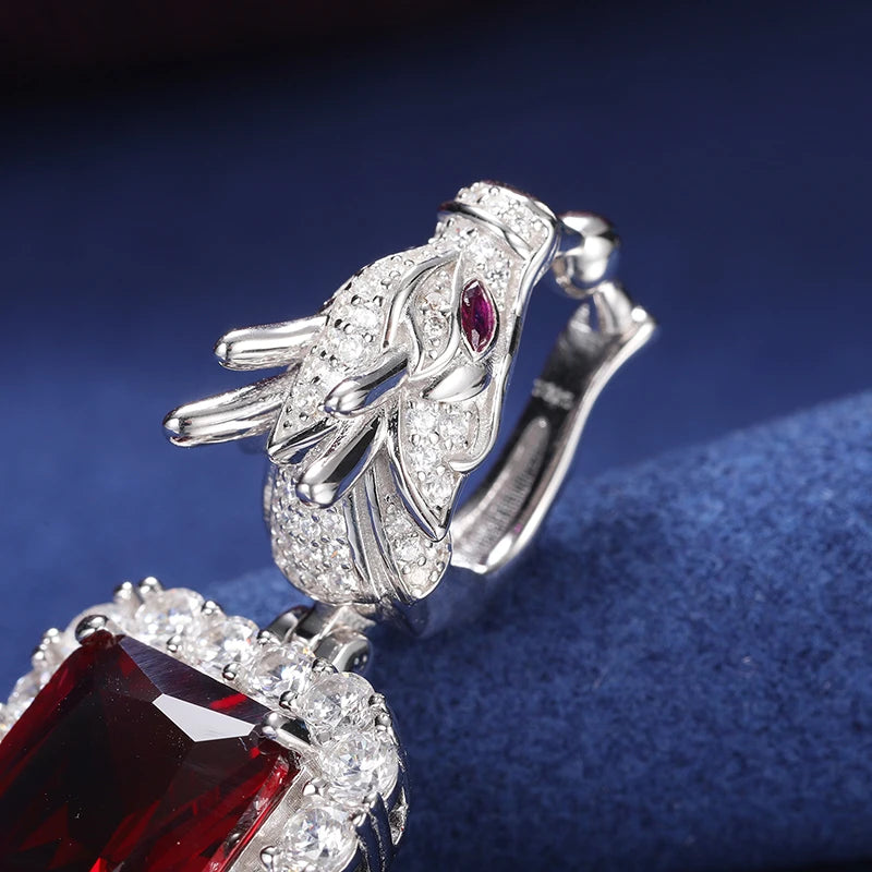 S925 Domineering Triangle Dragon Head Bail Red Cubic Zirconia Gem Pendant Necklace For Men Animal Hip Hop Men Jewelry Gifts