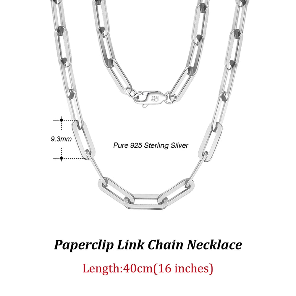 ORSA JEWELS Genuine 925 Sterling Silver Paperclip Neck Chain 6/9.3/12mm Basic Link Chain Necklace for Men Women Jewelry SC39