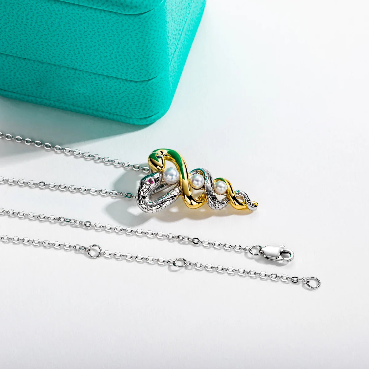 AnuJewel Exquisite Snake Pendant Seawater Pearls Necklace Classic of Mountains and Seas 50cm 925 Sterling Silver Jewelry Gifts