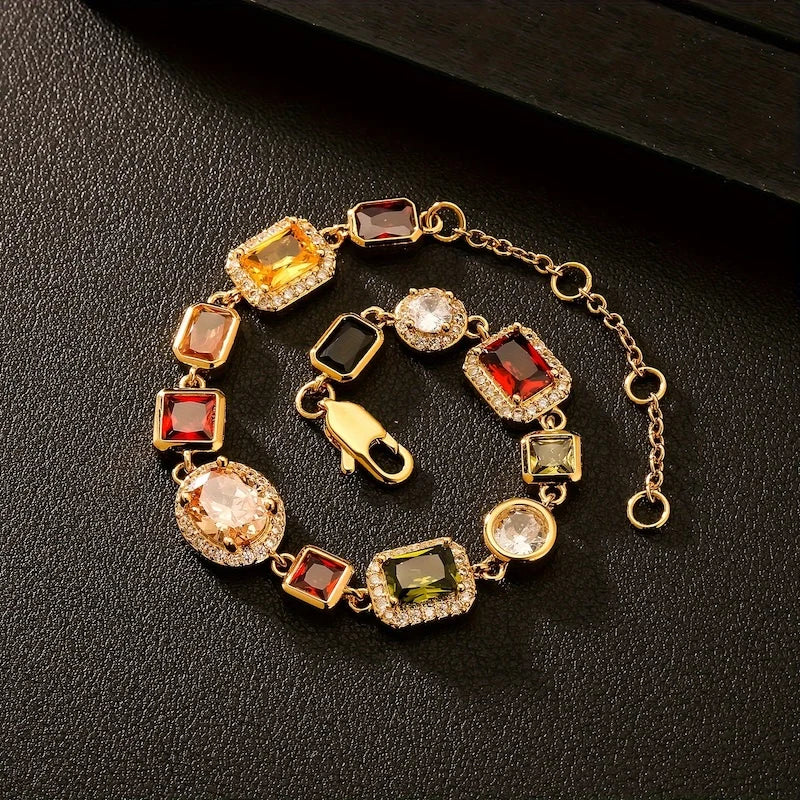 10mm Synthetic Gemstone CZ Bracelet Copper with 18k Gold Plated Men's Jewelry Wedding Anniversary Birthday Father's Day Gift