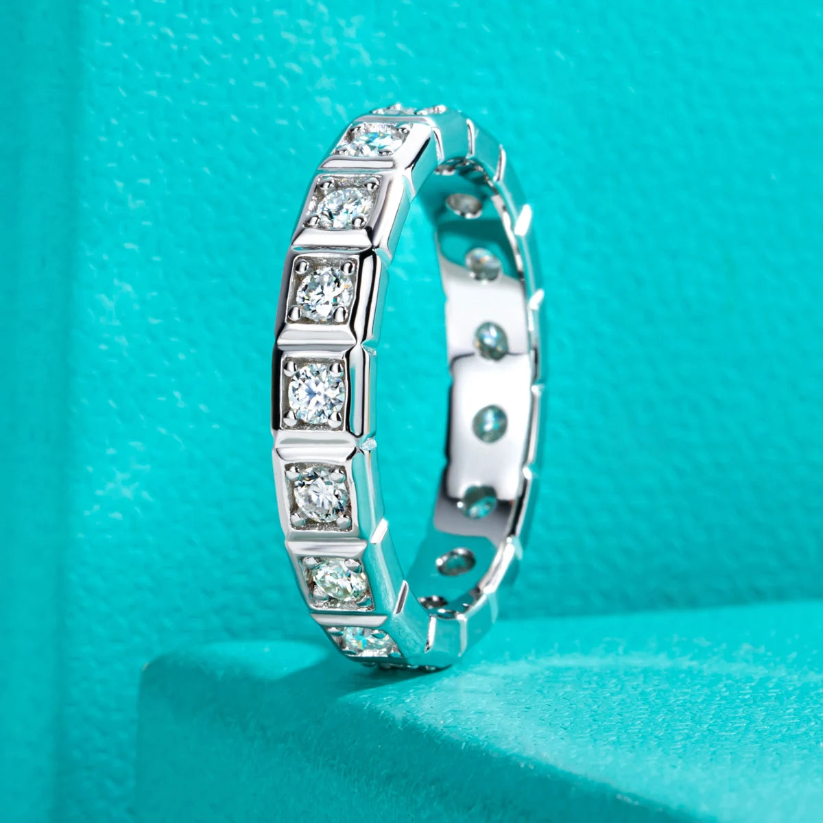 AnuJewel 2.2mm D Color Moissanite Princess Eternity Band Ring 925 Sterling Silver Wedding Band For Women Jewelry Wholesale