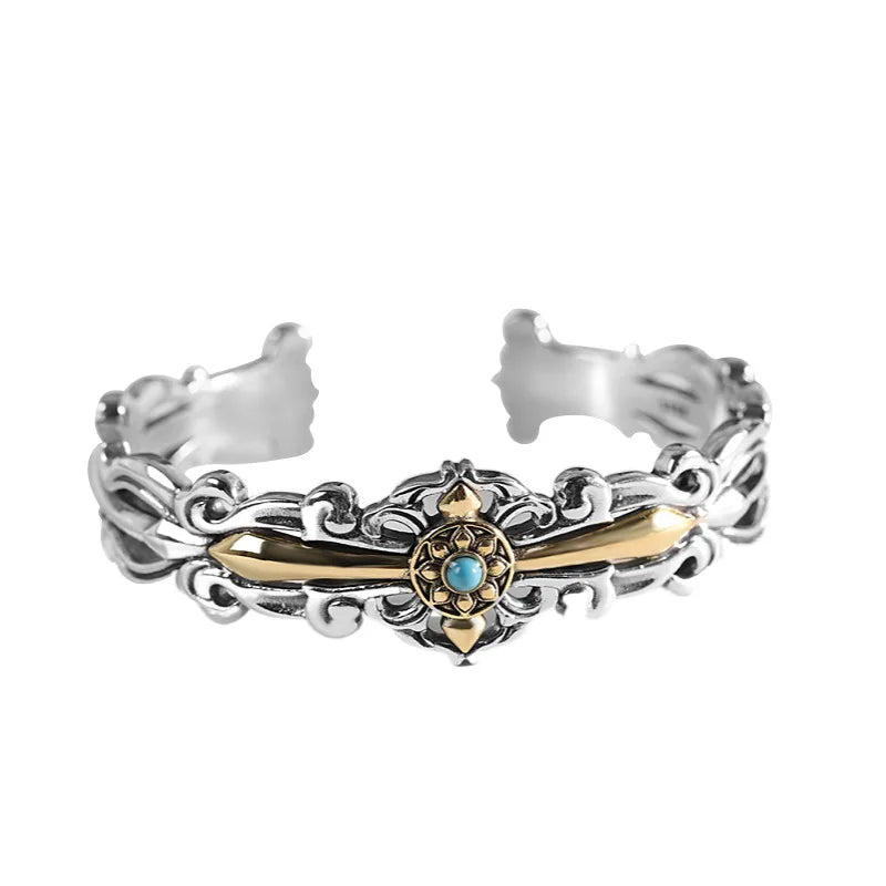 BOCAI New S925 Silver Personalized Simple Fashion Cross Sunflower Bracelet Men's Gift Free Shipping