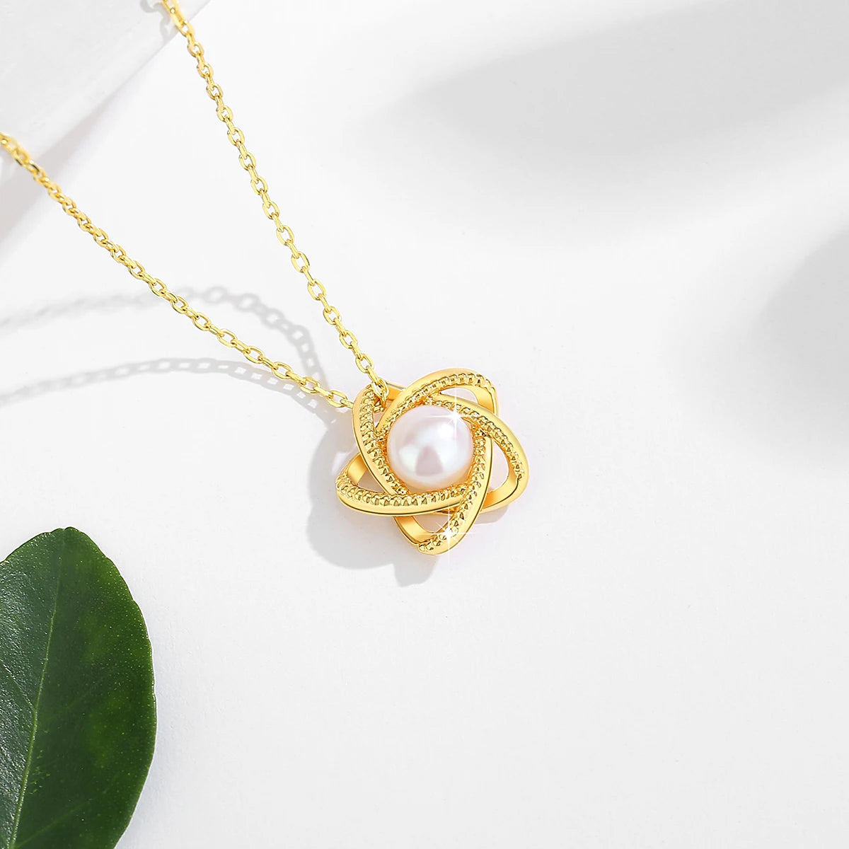 18K Yellow Gold Necklace Lucky Stars Pendant Freshwater Pearl Pure AU750 Fine Jewelry for Women Dropshipping