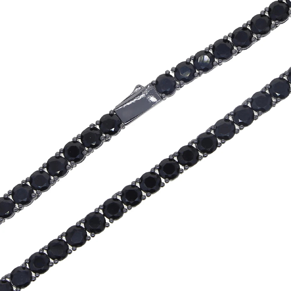 New Black Color Cubic Zirconia Tennis Chain Necklace Iced Out Bling 5mm Stone Link Charm Hip Hop For Women Men Jewelry