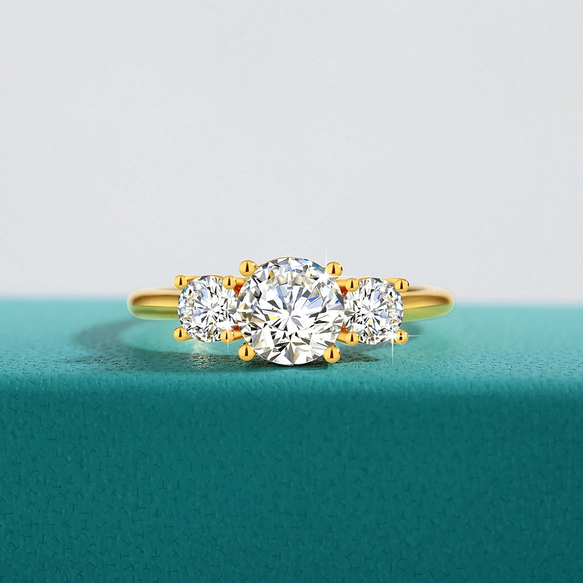 Real 14K 18K Gold Hollow VVS1 Round 1.6ctw Moissanite 3-Stone Ring AU750 Jewelry Certified for Women Wedding Engagement Gift