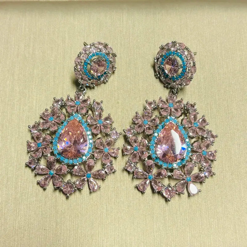 Bilincolor Fashion Elegant Pink and Blue Earring for Women
