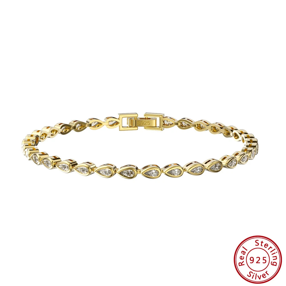 ORSA JEWELS 925 Sterling Silver Handmade 2*4mm Pear Cut CZ Bazel Setting Tennis Bracelet for Women Luxury Bracelet Jewelry SB154