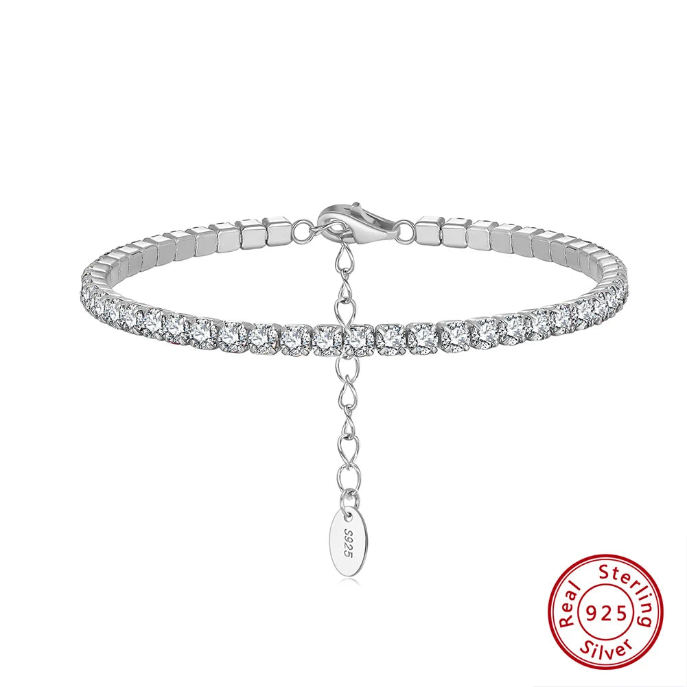 ORSA JEWELS 925 Sterling Silver Brilliant Tennis Bracelet 3.0mm Bezel Setting CZ for WomenChain Bracelet Luxury Jewelry SB192
