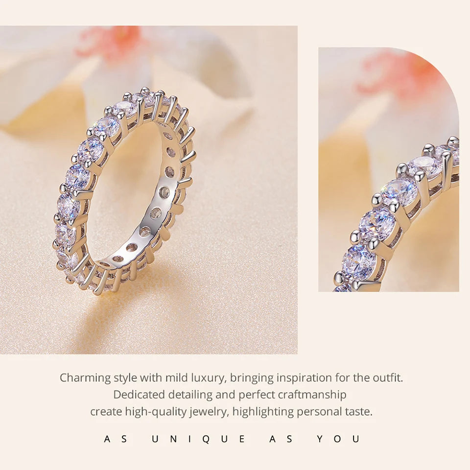 BAMOER Moissanite Ring Full Eternity Band for Women 925 Sterling Silver Diamond Wedding Engagement Ring