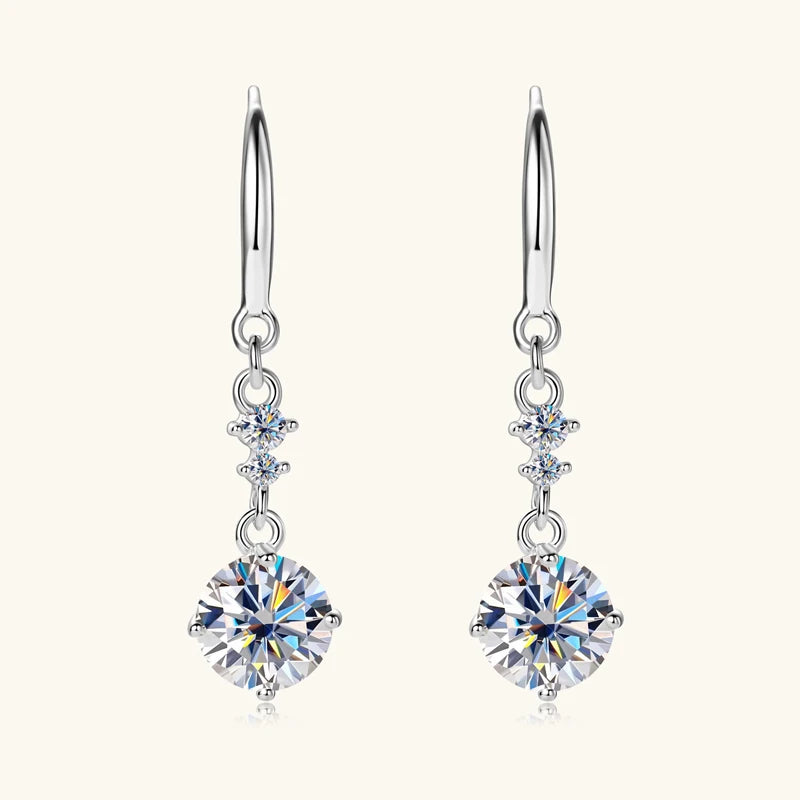 100% Real Silver 925 D Color 6.5mm Moissanite Diamond Hook Earrings Dangle Drop Earring for Women Wedding Jewelry Valentine Gift