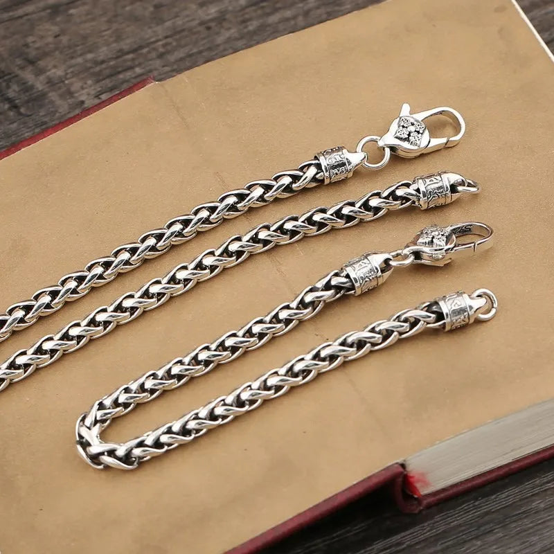 5MM New 2022 Trendy 100% S925 Sterling Silver Jewelry Buddhism Six-Character Mantra Vajra Hemp Rope Man and Woman Necklace