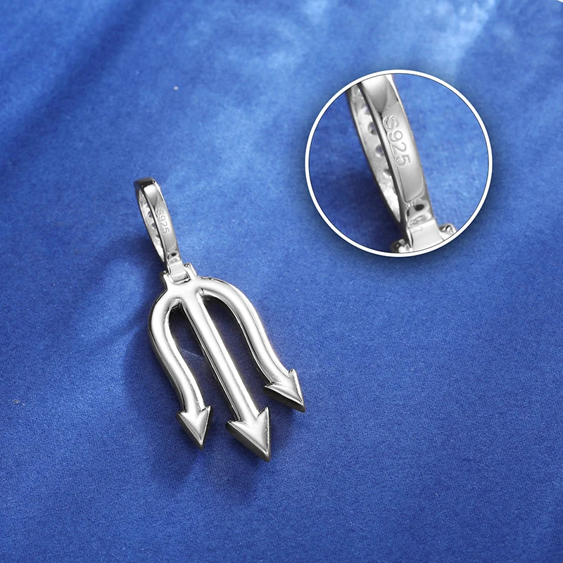 925 Sterling Silver Moissanite Three-pronged Poke Pendant Nordic Viking Poseidon Simple Style For Women Men Fine Jewelry Gifts