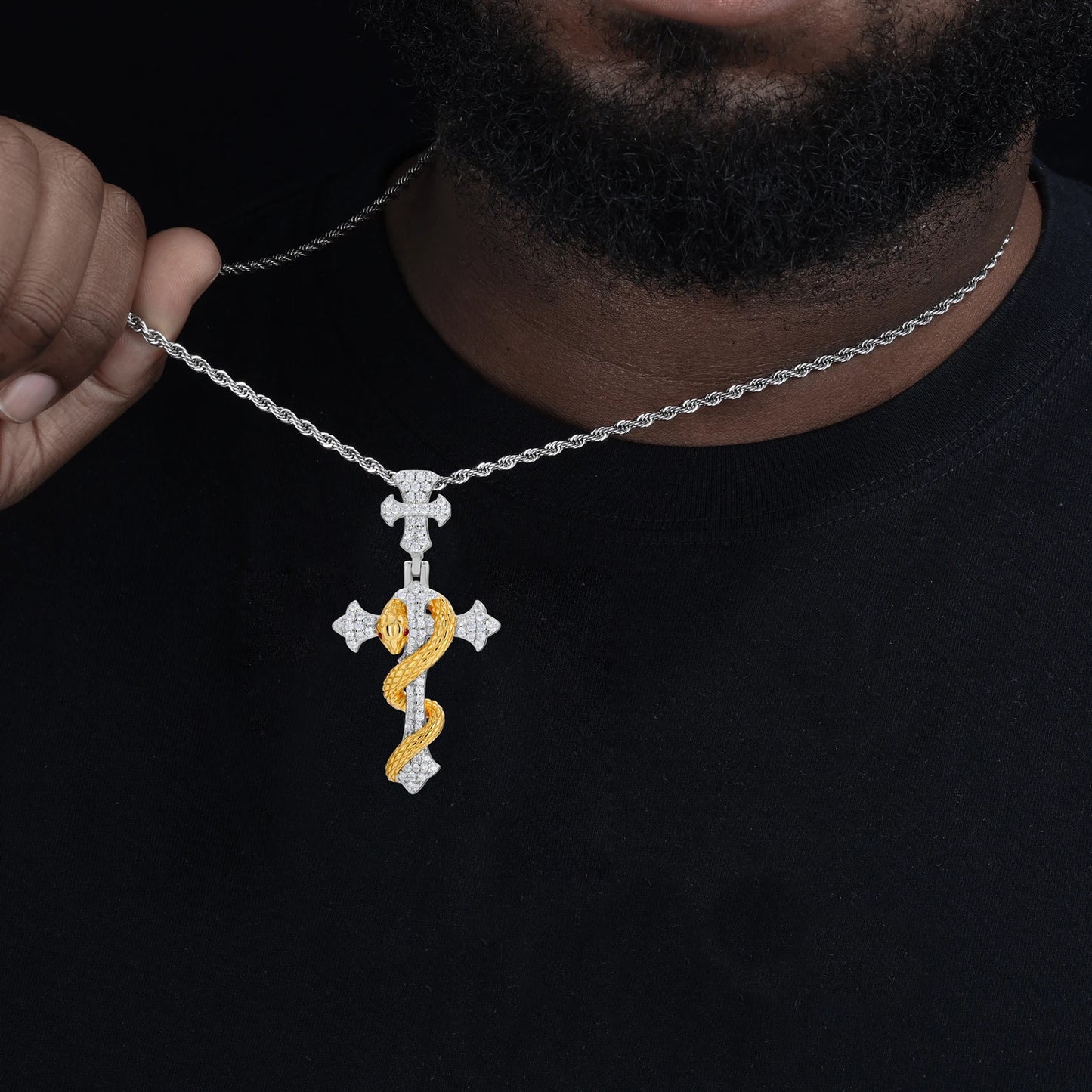 2025 New Snake Winding Cross Pendant Necklace For Men Women 925 Sterling Silver Moissanite Iced Out Bling Hip Hop Jewelry Gifts