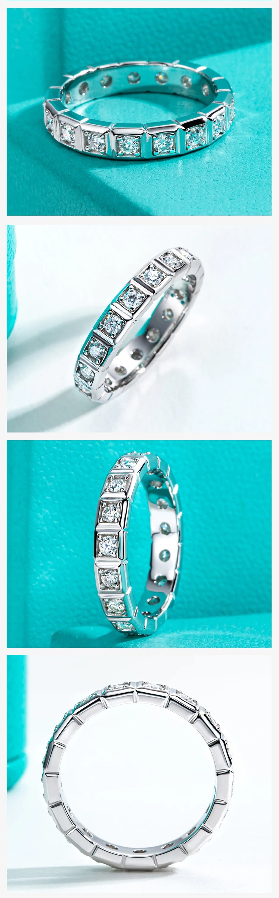 AnuJewel 2.2mm D Color Moissanite Princess Eternity Band Ring 925 Sterling Silver Wedding Band For Women Jewelry Wholesale