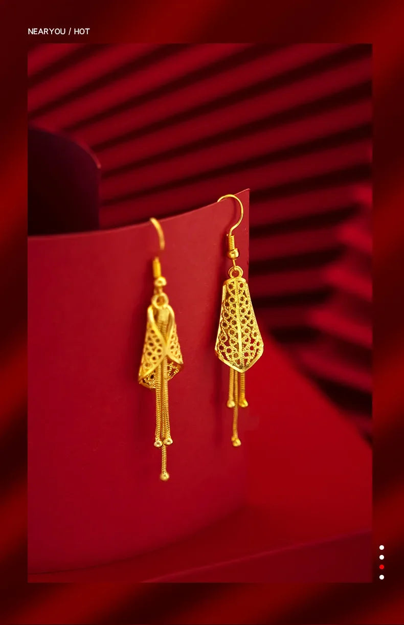 9999 real gold 24K yellow gold Summer Cicada Ear Stud Earrings