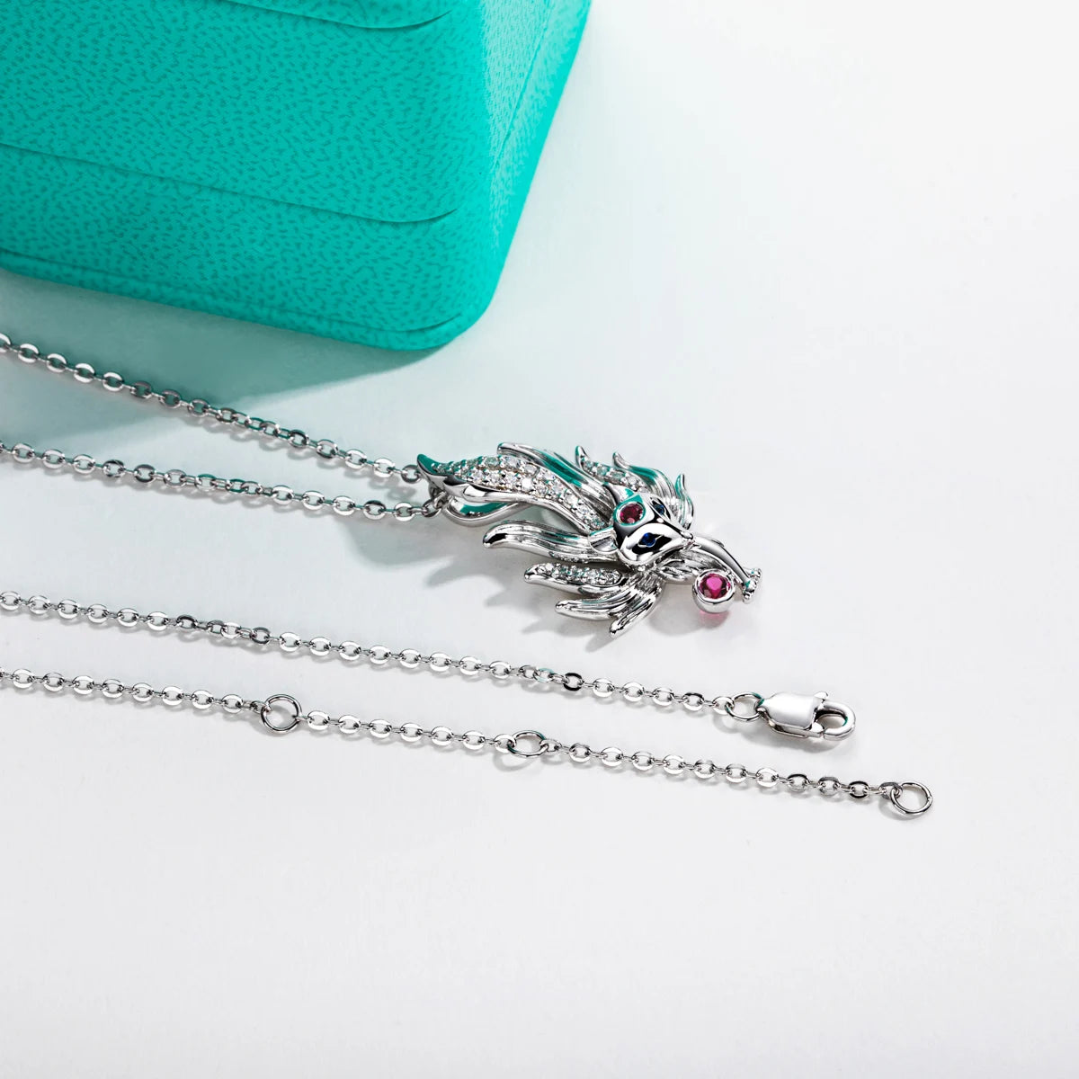 AnuJewel D Color Moissanites Nine-Tailed Fox Pendant Classic of Mountains and Seas 50cm Necklace 925 Sterling Silver Jewelry
