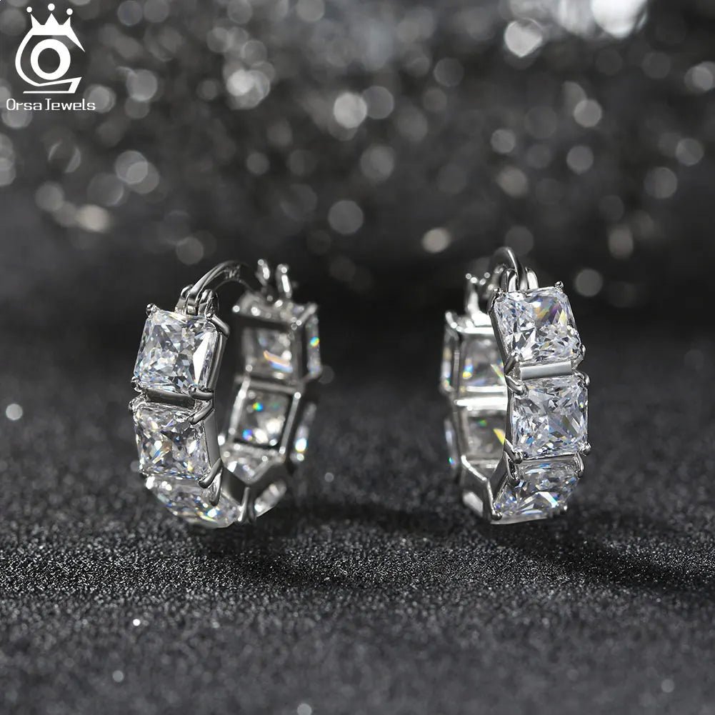 ORSA JEWELS Brilliant 925 Sterling Silver Round 8A Premium Zircon Hoop Earrings for Women Dainty Earrings Jewelry Gifts LZE15