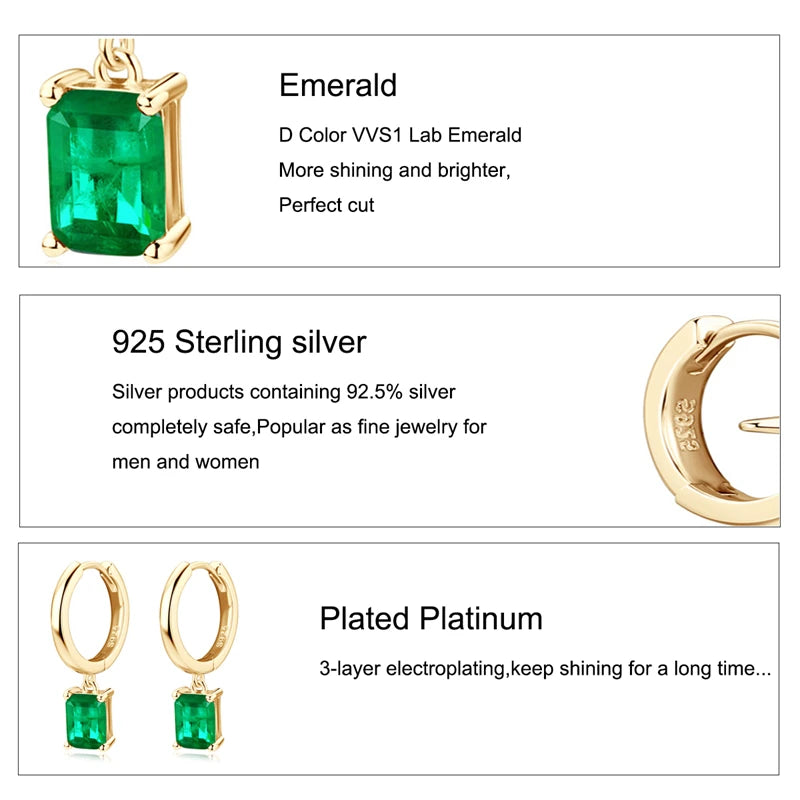 Simple Emerald Drop Earrings 925 Silver Yellow Gold Plated Water Drop Earring for Women Wedding Engagement Fine Jewelry