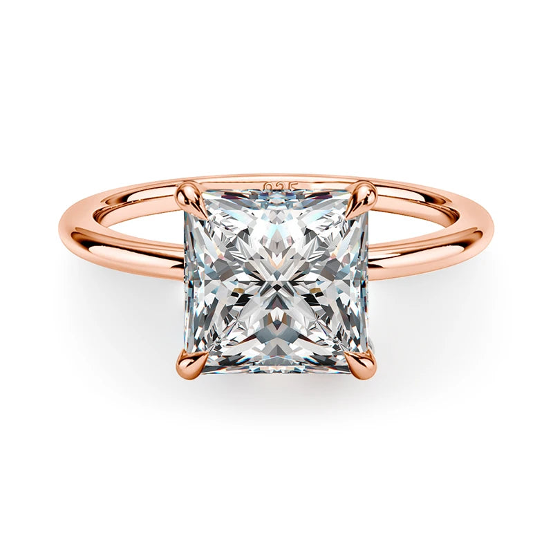 5mm Princess Cut Moissanite Ring s925 Sterling Sliver Plated with 18k Yellow Gold Eternity Band Wedding Rings For Women