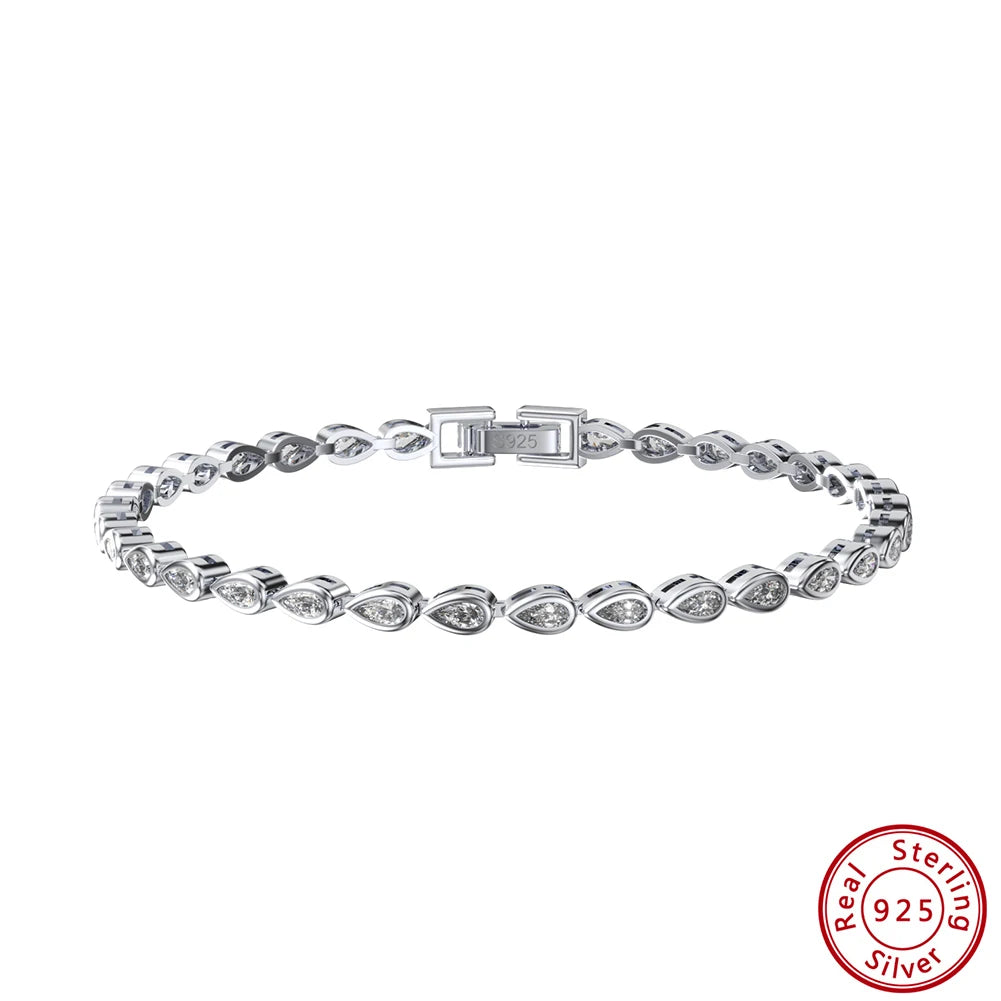 ORSA JEWELS 925 Sterling Silver Handmade 2*4mm Pear Cut CZ Bazel Setting Tennis Bracelet for Women Luxury Bracelet Jewelry SB154
