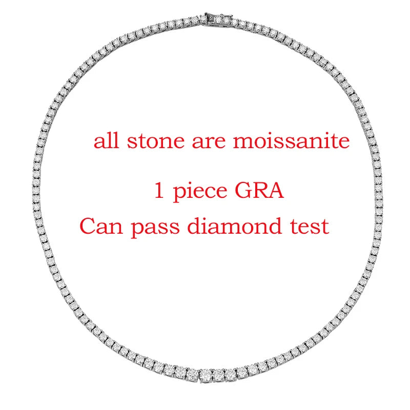 Smyoue 14-24inch All Moissanite Tennis Necklace for Men Women 100% Solid Silver Plated 18k Gold Praty Luxury Quality Jewelry GRA