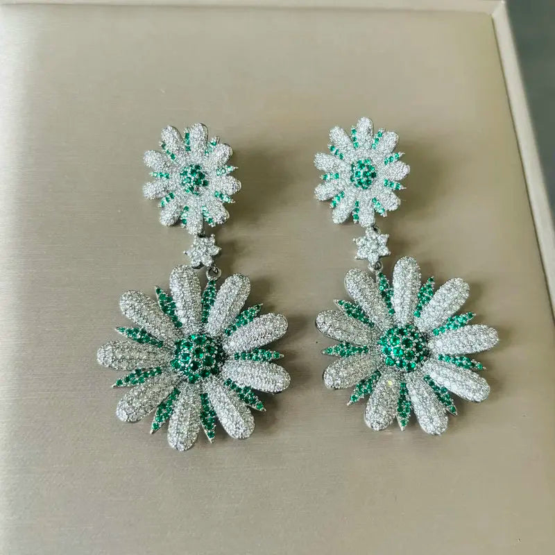 Bilincolor Luxury Blue Flower Earring for Women Wedding Jewelry Gift