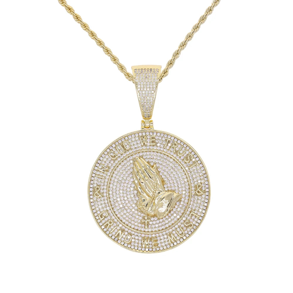 2024 New Iced Out Bling Round Letter Pendant Necklace Gold Color CZ Cubic Zirconia Badge Charm Men Fashion Hip Hop Jewelry