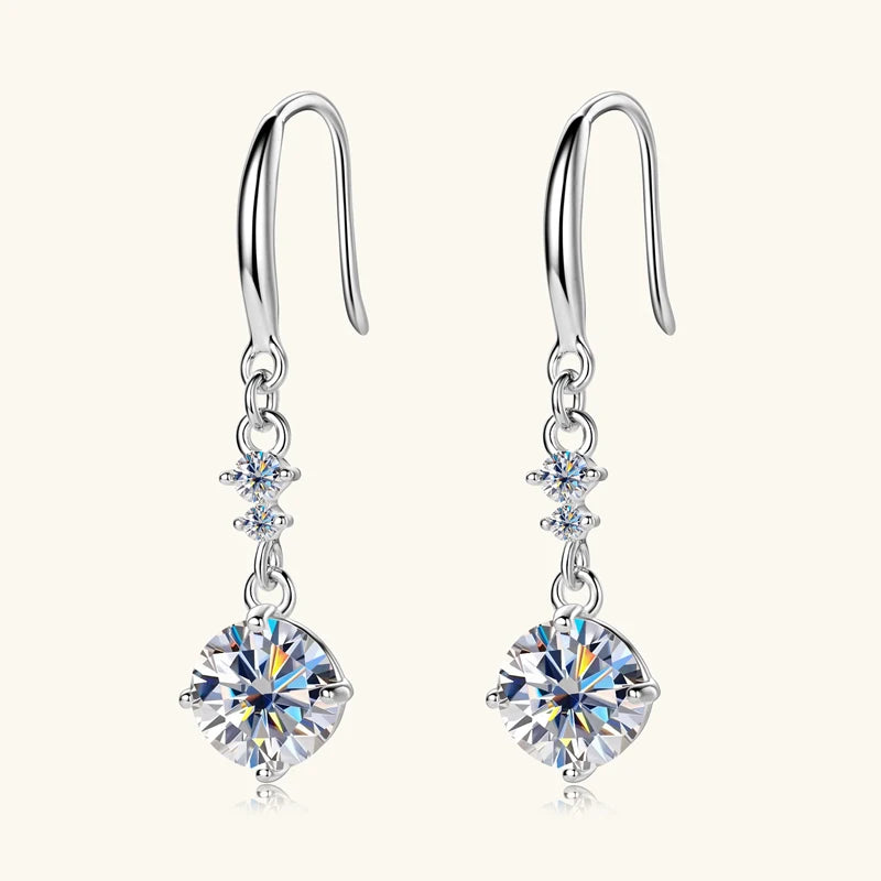 100% Real Silver 925 D Color 6.5mm Moissanite Diamond Hook Earrings Dangle Drop Earring for Women Wedding Jewelry Valentine Gift