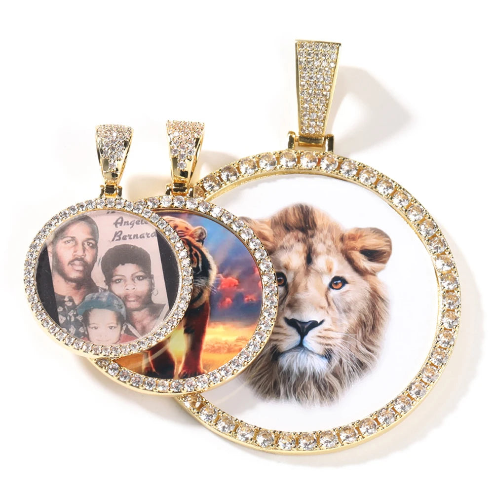 UWIN 6.8cm Oversize Large Round Custom Photo Pendant Iced Out CZ Hiphop Jewelry Necklace Engrave Name Memory Gifts