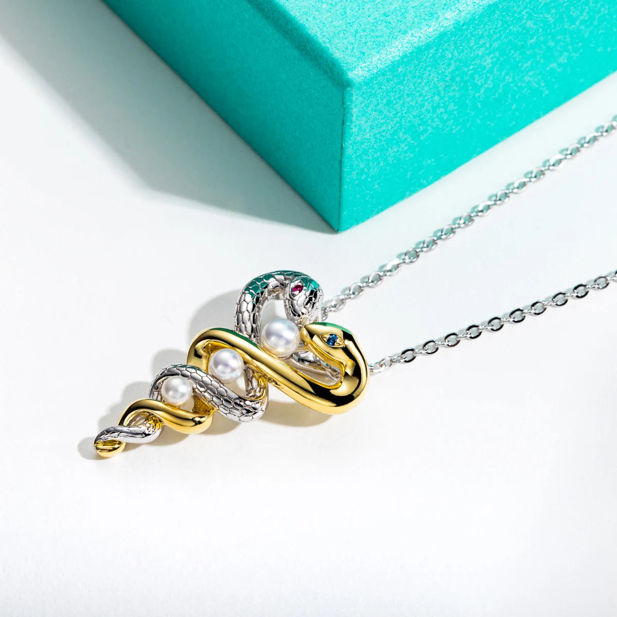 AnuJewel Exquisite Snake Pendant Seawater Pearls Necklace Classic of Mountains and Seas 50cm 925 Sterling Silver Jewelry Gifts