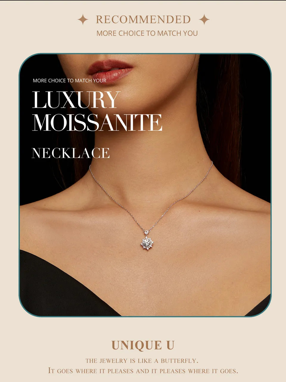 BAMOER Moissanite Halo Necklace for Women, 1 Carat Lab Grown Diamond 925 Sterling Silver Chain Necklace