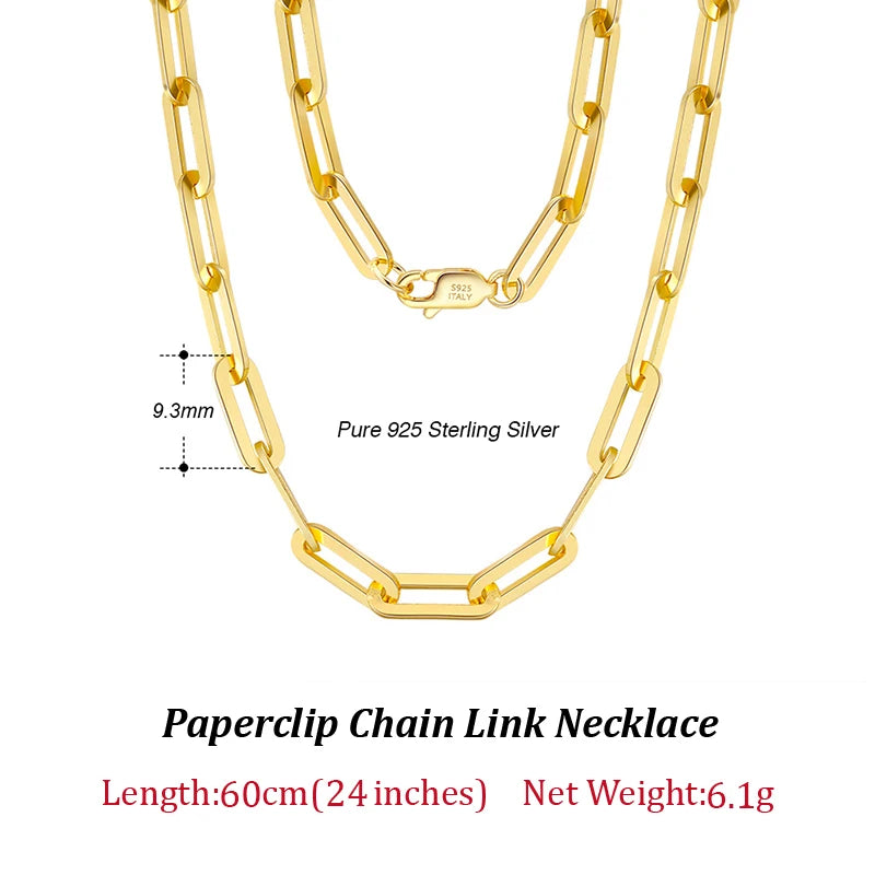 ORSA JEWELS Genuine 925 Sterling Silver Paperclip Neck Chain 6/9.3/12mm Basic Link Chain Necklace for Men Women Jewelry SC39