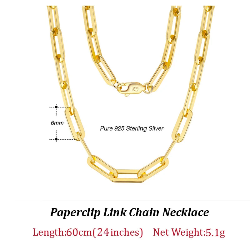 ORSA JEWELS Genuine 925 Sterling Silver Paperclip Neck Chain 6/9.3/12mm Basic Link Chain Necklace for Men Women Jewelry SC39