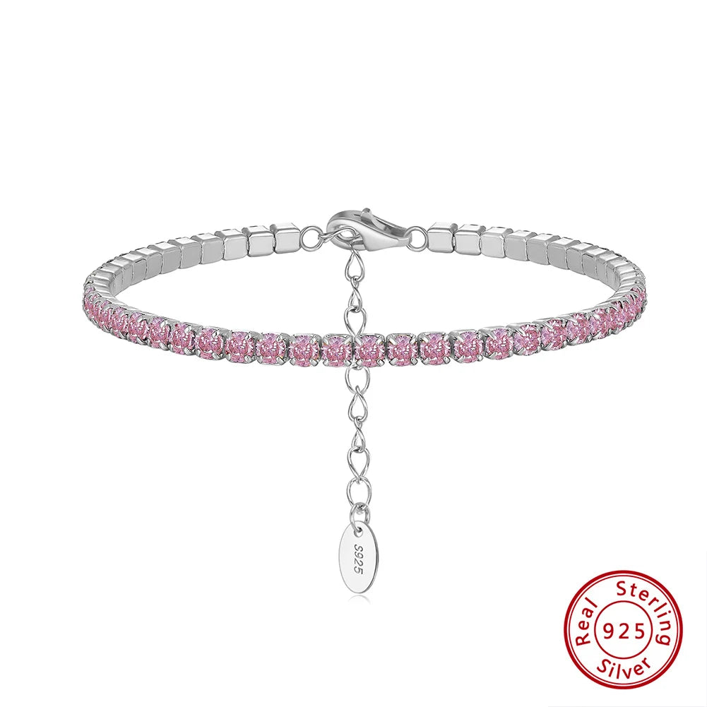 ORSA JEWELS 925 Sterling Silver Brilliant Tennis Bracelet 3.0mm Bezel Setting CZ for WomenChain Bracelet Luxury Jewelry SB192