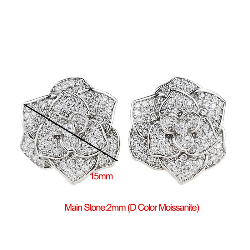 2mm D Color Moissanite Diamond Camellia Drop Earrings Women 925 Sterling Silver Plated White Gold Pass Tester Dropshipping Gift