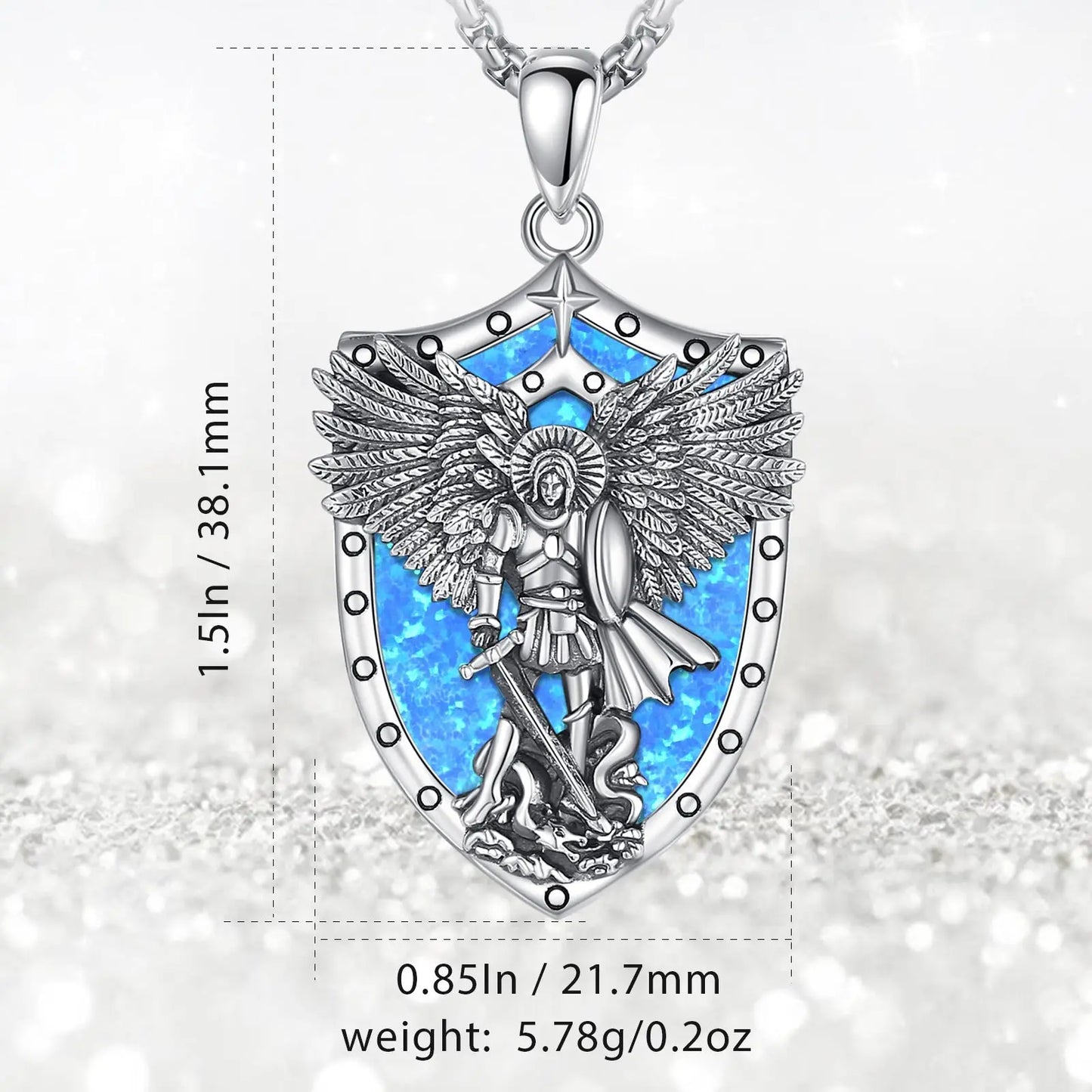 St Michael Pendant Eudora 925 Sterling Silver Archangel opal Amulet Necklace Religious Jewelry Gift for Men Women
