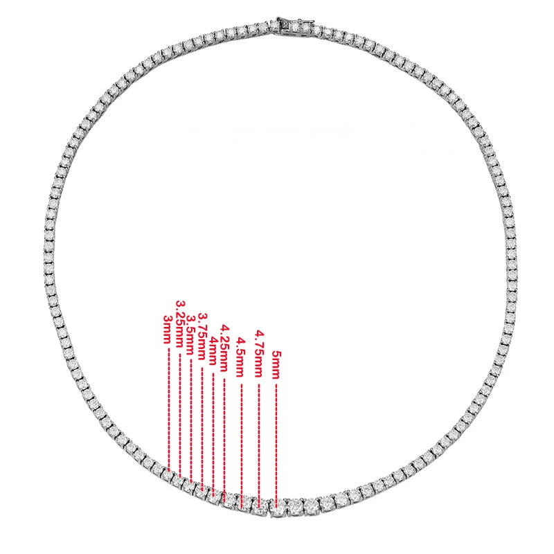 Smyoue 14-24inch All Moissanite Tennis Necklace for Men Women 100% Solid Silver Plated 18k Gold Praty Luxury Quality Jewelry GRA