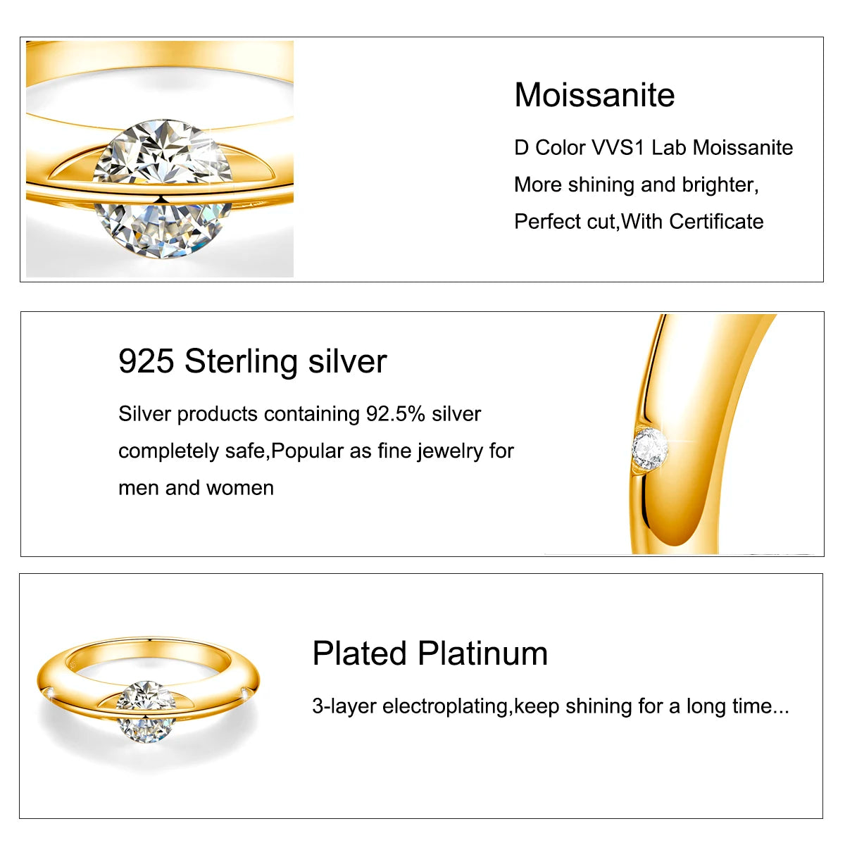 Rotate Moissanite Rings for Women Solid S925 Silver Solitaire Classic Band for Engagement Christmas Planet Ring