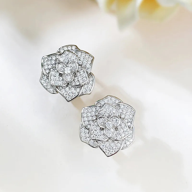 2mm D Color Moissanite Diamond Camellia Drop Earrings Women 925 Sterling Silver Plated White Gold Pass Tester Dropshipping Gift